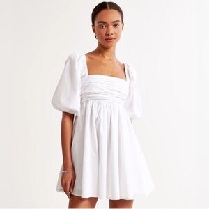 Abercrombie & Fitch Emerson Linen-Blend Puff Sleeve Mini Dress White